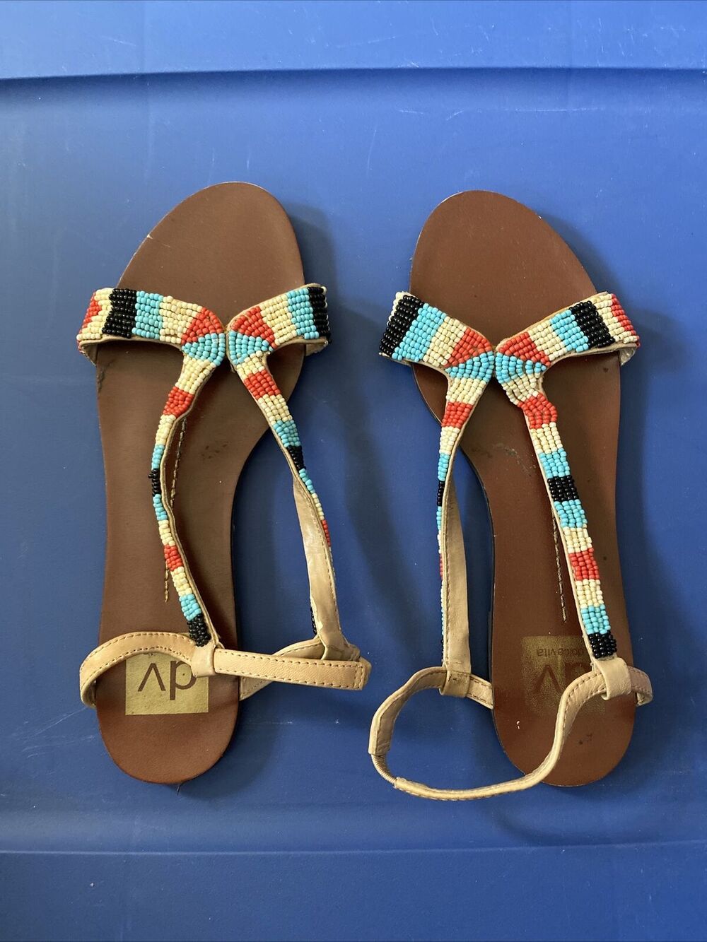 Dolce Vita Multi-Color Beaded Slingback Flat Sandals Size 6 Pre Owned